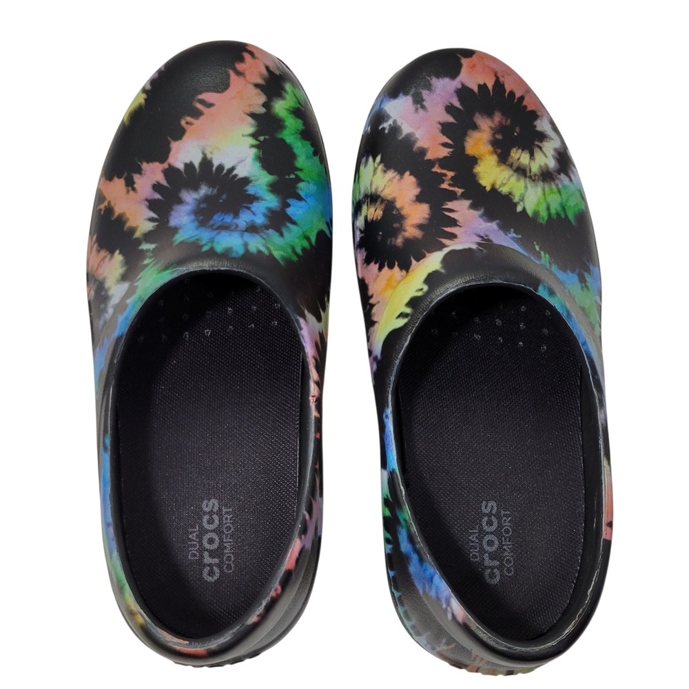 Crocs Neria Pro II‎ Work Clogs Womens Size 6 Black Tie Dye Slip Resistant 205385 - Picture 2 of 14